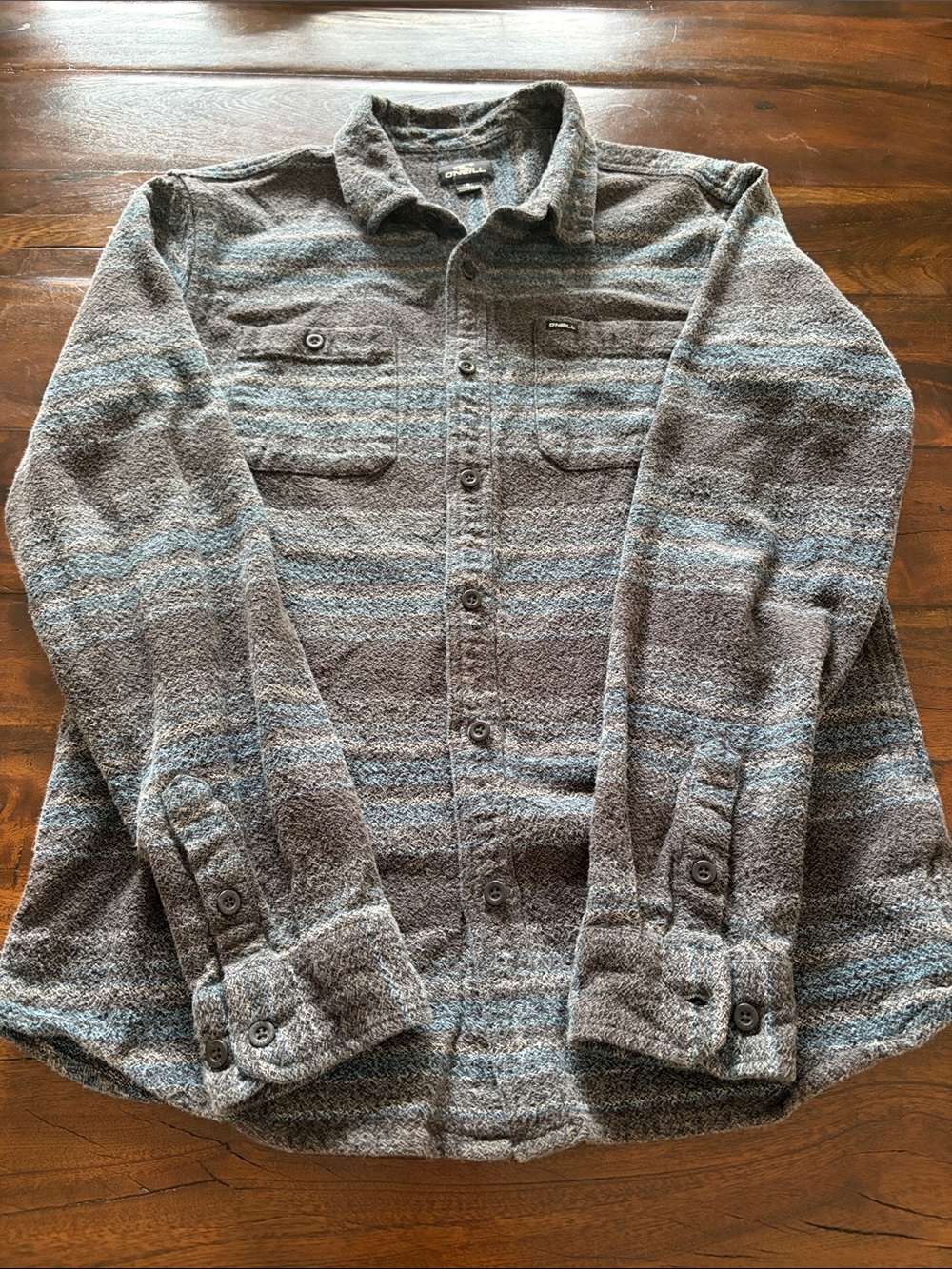 O'Neill Grey and Light Blue Button-Up Shirt Jacket